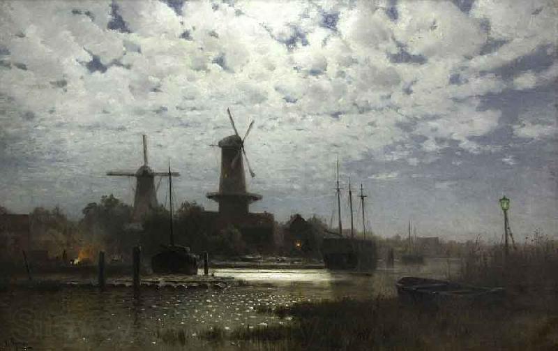Walter Moras Mondschein uber hollandischen Hafen Norge oil painting art